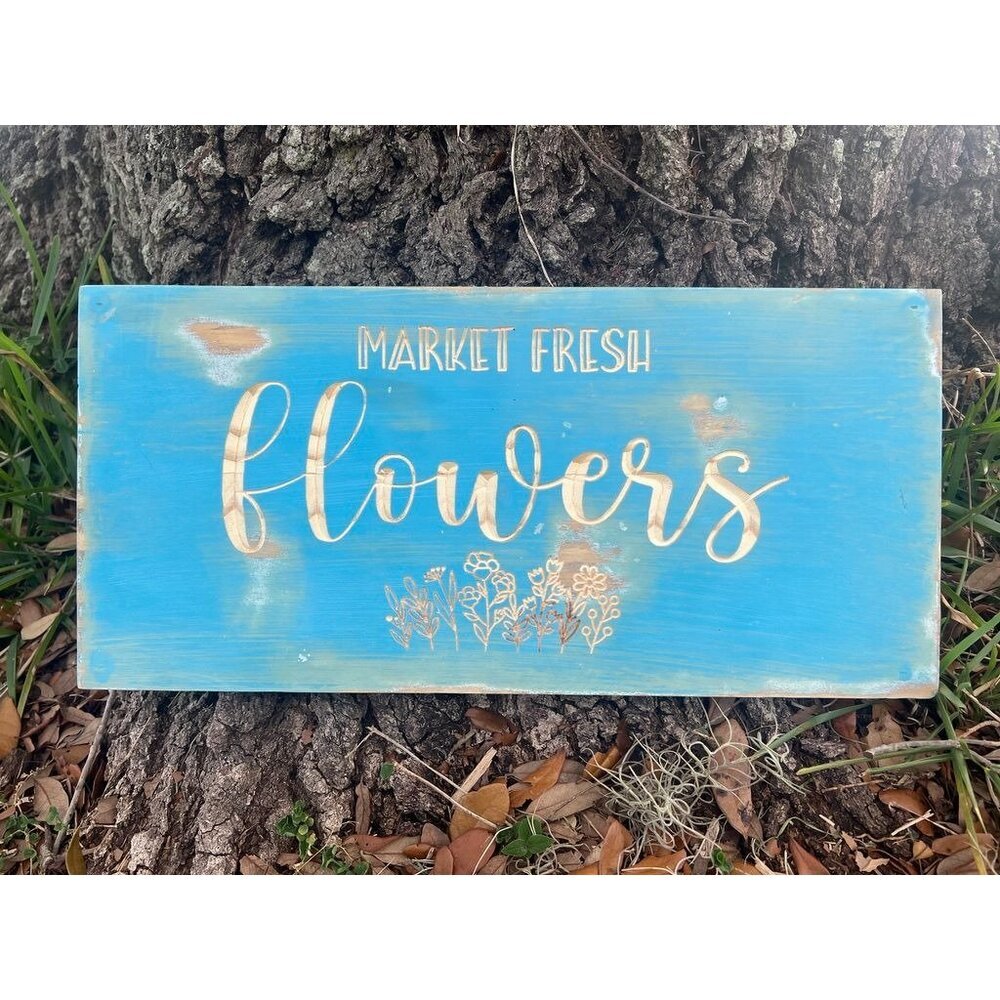 Handmade sign, Market fresh flowers, Wall hanging, Wall decor, Sign